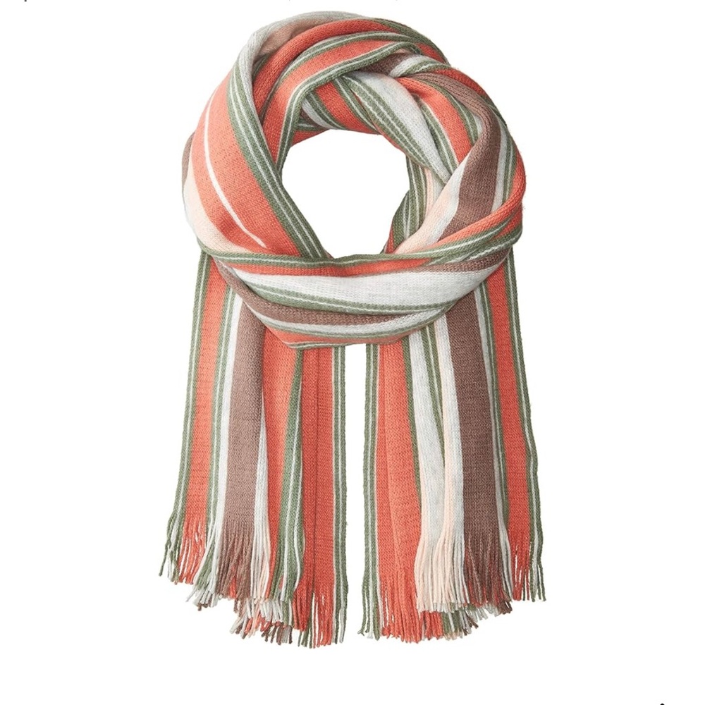prAna Loli Scarf Weathered Wood Fringe Blanket Orange Green Brown-72x18”